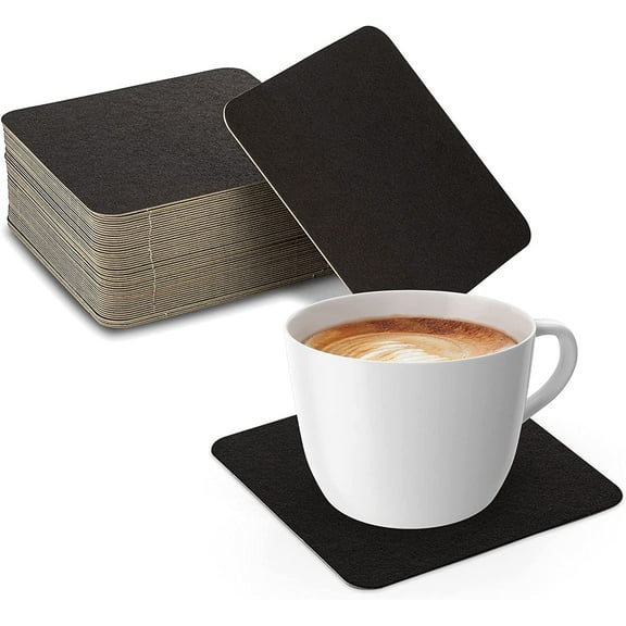 MT Products Black Drink Coasters 4" - Square Cardboard Coasters - Pack of 50