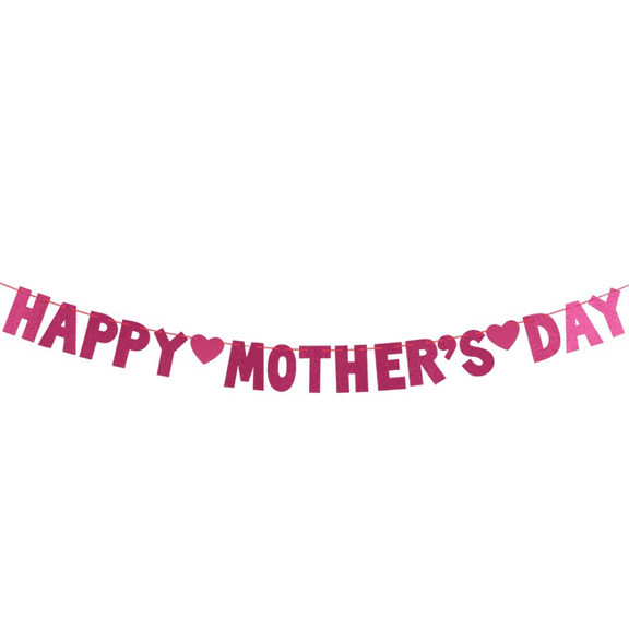 Happy Mother's Day Glitter Banner, Pink, Heart Accents, Party Decoration