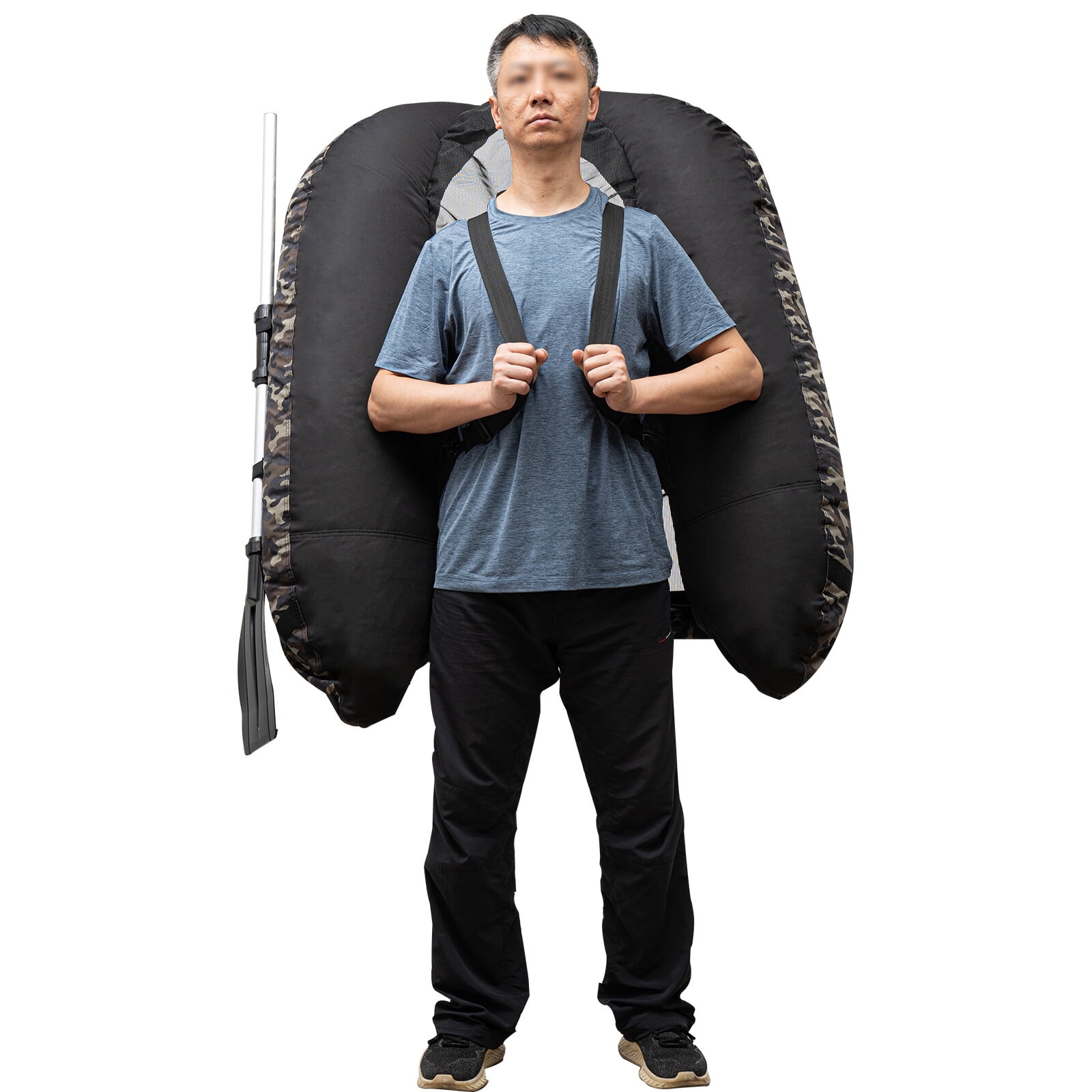 Backrest Adjustable Angle: 90-180° Camouflage Fishing Boat, Outdoor Fishing Boat, Inflatable Fishing Boat Oxford Cloth 53.5*41.3*21in