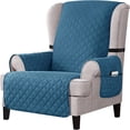 thumbnail image 1 of 2024 Reversible Wing Chair Slipcovers with Elastic Band and Side Pocket (Navy), 1 of 6