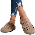 thumbnail image 7 of Breathable Slip On Shoes, Women's Cork Footbed Clogs Mules, Vintage Suede Leather Closed Toe Slide Sandals, Adjustable Buckle Slip-On Slippers for Summer Outdoor Indoor, Khaki US-6.5/EU-38, 7 of 7