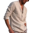thumbnail image 5 of Huresd Mens Cotton Linen Henley Shirts Long Sleeve Summer Casual T-Shirt Regular Fit Lightweight Yoga Tops with Pocket Khaki 4XL, 5 of 7