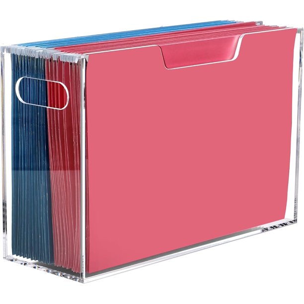 Organizador de archivos acrílico transparente con asas, estilo contemporáneo, color claro
