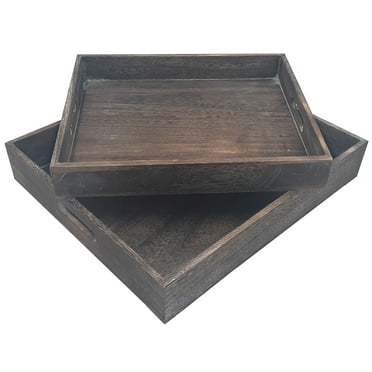 Set of 2 Square Decorative Wooden Serving Tray
