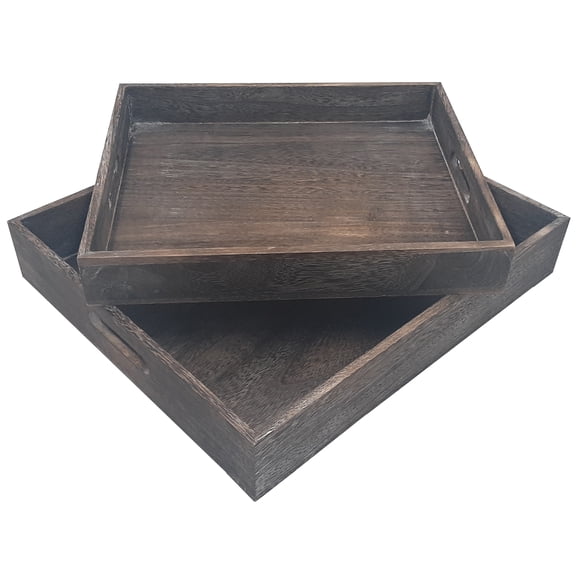 Set of 2 Square Decorative Wooden Serving Tray