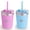 Blue and Pink, variant on PopYum 9oz Insulated Stainless Steel Kids’ Cups with Lid and Straw, 2-Pack, Orange, Blue