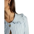 thumbnail image 5 of Jess by Meiko Women's Sweater Long Sleeves Button Ruffle Collar Cable Knit Cardigan XS Light Blue, 5 of 7