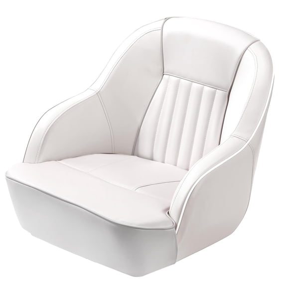 PYY 19.5 in Captain Boat Seat, Ergonomic High-Back Marine Bucket Seat w/ Foam Cushion - For Pontoon, Fishing & Bass Boats - White Stitching