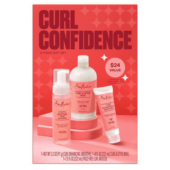 SheaMoisture Curl Confidence Gift Set Coconut & Hibiscus Curl & Style Milk, Frizz-Free Curl Mousse & Curl Enhancing Smoothie, 3 Count