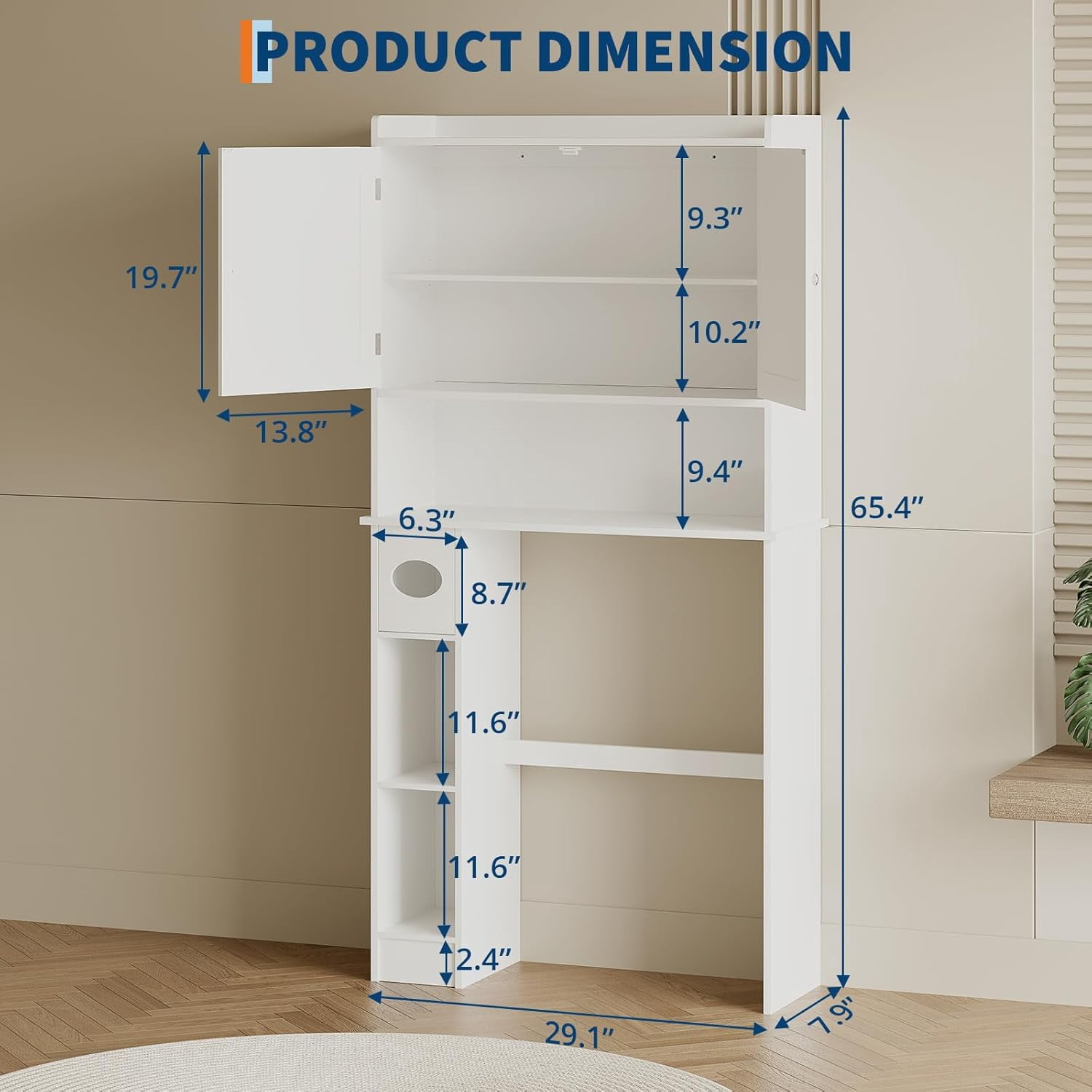 Over the Toilet Storage Cabinet with Farmhouse Sliding Barn Door Above Toilet Organizer Toilet Paper Holder Behind Toilet Shelf with  Adjustable Shelf for  Bathroom,Laundry Space Save