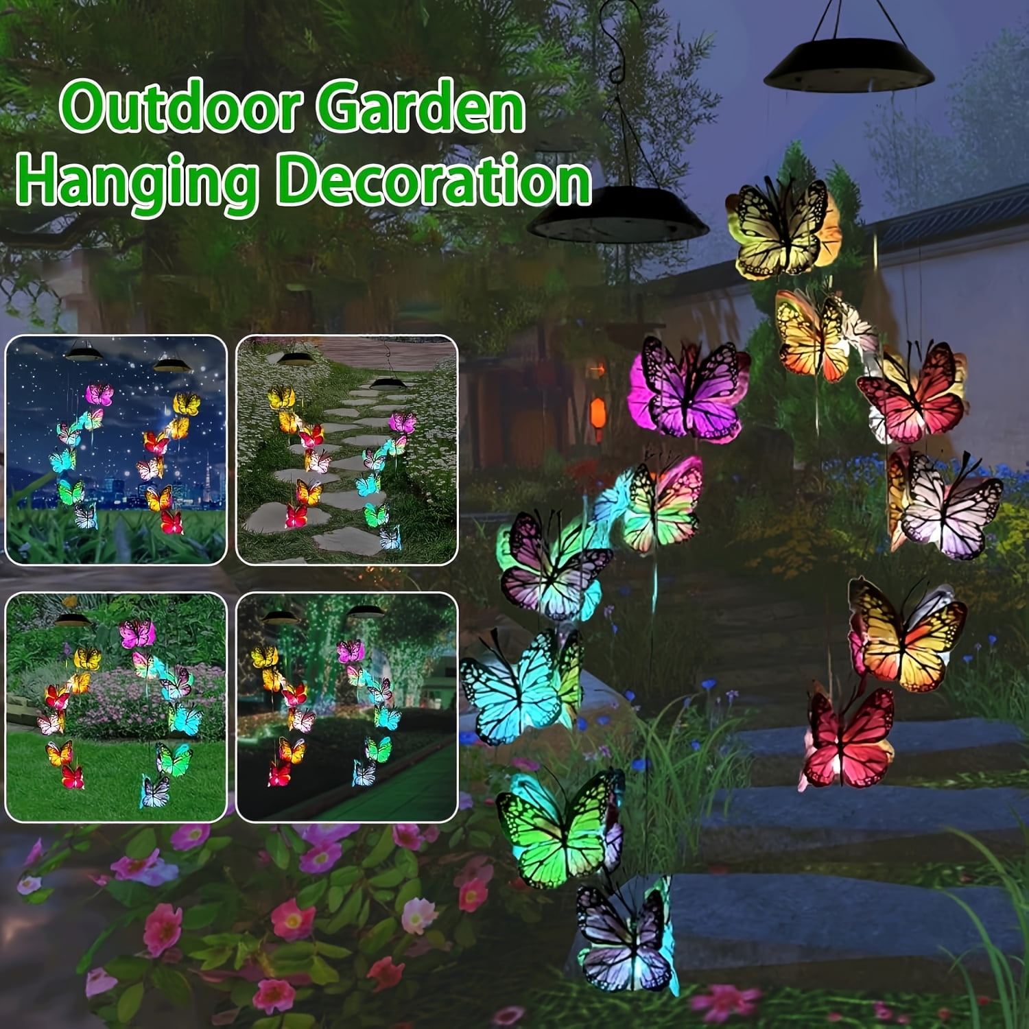 Solar Butterfly Wind Chime, Outdoor Color-Changing Solar Wind Chime, Solar LED light with 12 colorful butterflies，Outdoor Decoration. Christmas Decoration for Yard, Garden Patio Porch Decoration