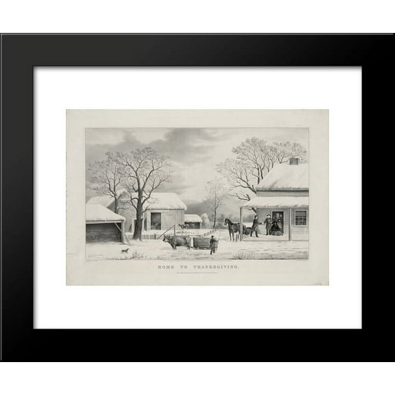 Home To Thanksgiving 20x24 Framed Art Print by Currier and Ives