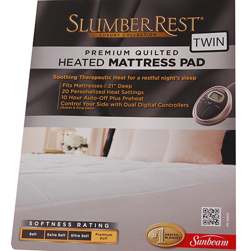 Sunbeam Premium Luxury Quilted Electric Heated Mattress Pad - Twin Size -  Walmart.com