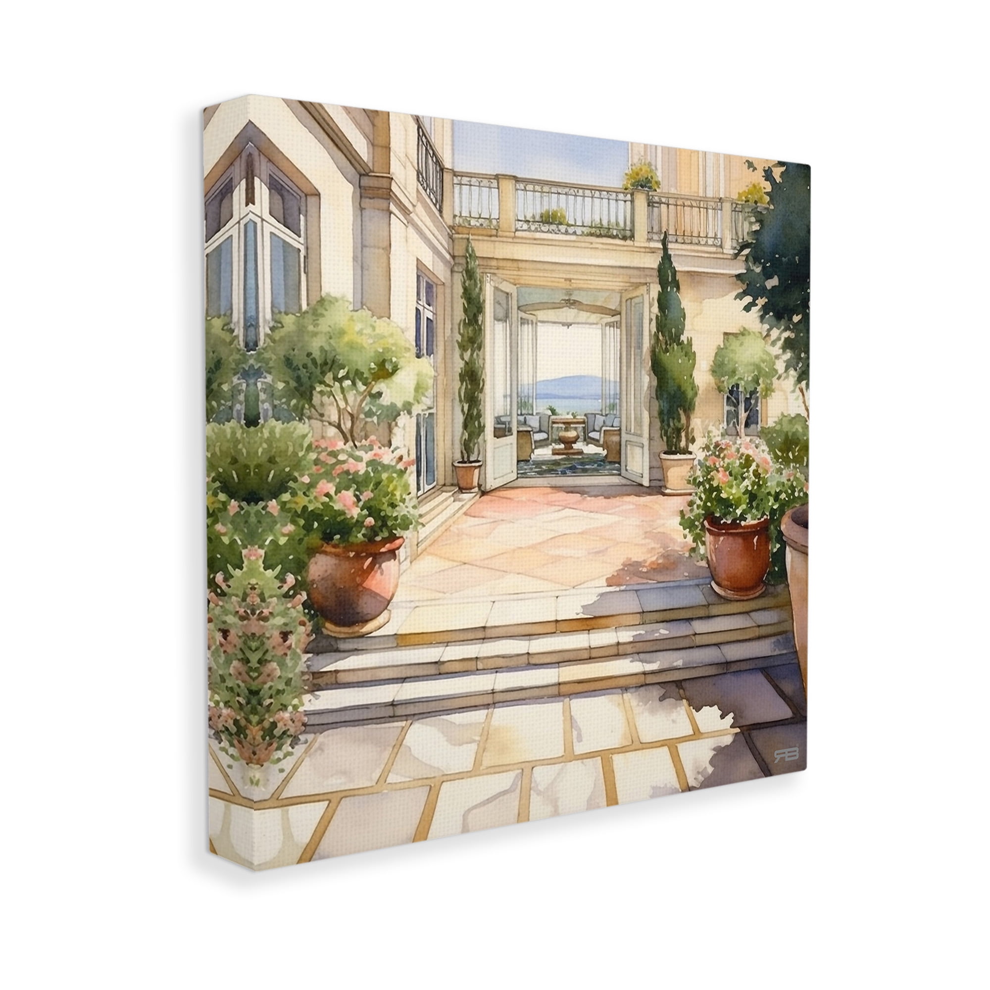 Stupell Industries European Villa Architecture Botanical & Floral Painting Gallery Wrapped Canvas Art Print Wall Art, 24 x 24