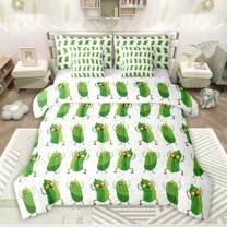jejeloiu Funny Cartoon Cucumber 7-Piece Bedding Comforter Set,Yellow Polka Dots King Bedding Sets For Girls Boys Reversible