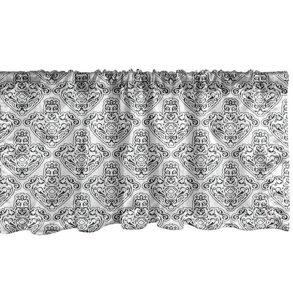 Ambesonne Victorian Window Valance, Simplistic Outline Baroque Monochrome Grotesque Motif Repetition, Curtain Valance for Kitchen Bedroom Decor with Rod Pocket, 54" X 12", Charcoal Grey White