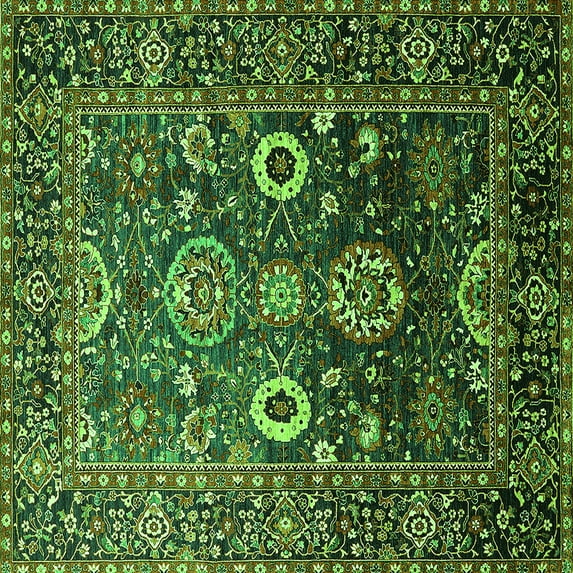 Ahgly Company Indoor Square Oriental Green Industrial Area Rugs, 5' Square
