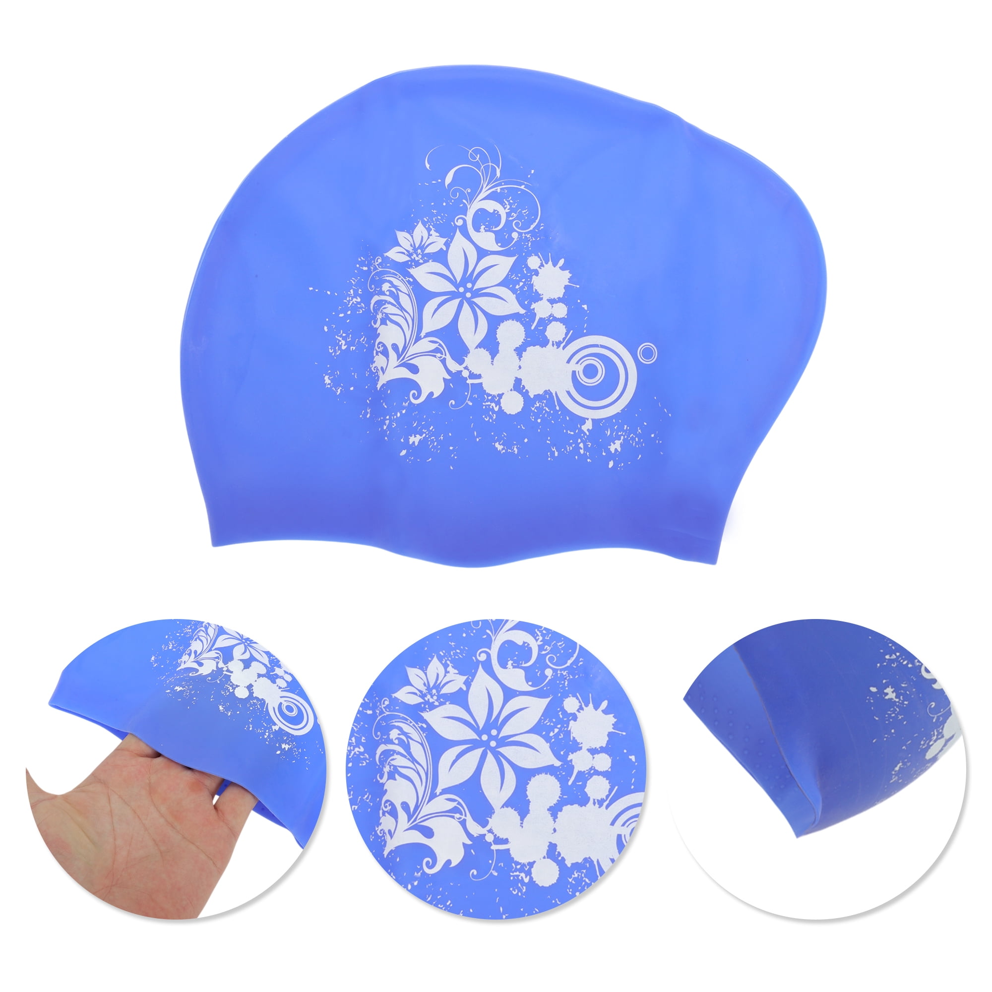 Unique Bargains Floral Pattern Swim Cap 1Pc Blue