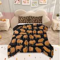 Manfei Brown Capybara Bedding Comforter Set,Kids Kawaii Animal Twin Comforter Sets For Boys Girls Teens,Black Brown Bedding Set,Microfiber Bedroom Decor Reversible,2 Pieces