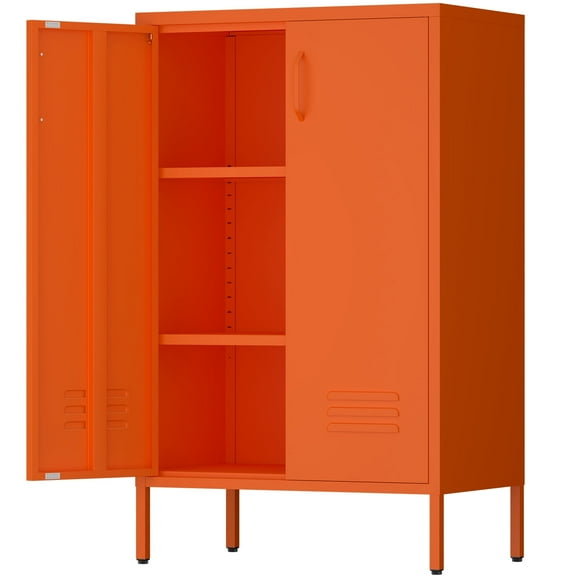 Marcree Metal Storage Cabinet, Metal Locker with 2 Adjustable Shelves, Multipurpose Storage Rack, 3-Tier Office Cabinet for Home Office, Orange