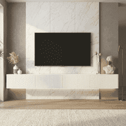 FFZ Floating Wall-Mounted TV Stand with LED Lights and Power Outlet, 78.74 x 11.8 x 9.84 inch, White