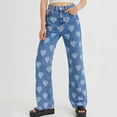 thumbnail image 2 of LWavelet Womens Heart Printed Wide Leg Jeans High Waisted Daily Casual Denim Pants Blue XL, 2 of 6
