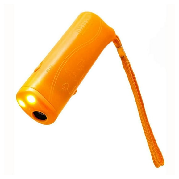 Methold Repelente de animales sónico ABS alimentado por botón ergonómico Control entrenamiento Anti-ladridos mascota entrenador linterna con Suministros para perros Amarillo