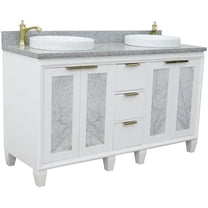 Trento 61" Double Round Sink Solid Wood Vanity in White/Gray Granite Stone