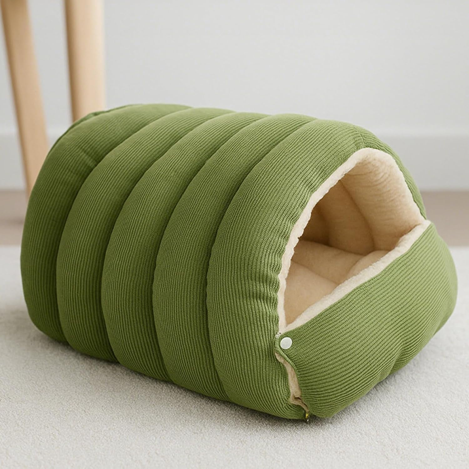 cutypet Winter cave,Cozy Comfort Plush pet cave,Winter cave Bed,Cozy Hideaway pet Bed,Removable and Washable Winter cat cave Bed for Cats and Dogs (Green, L:22.44 * 14.56 * 11.02 in)