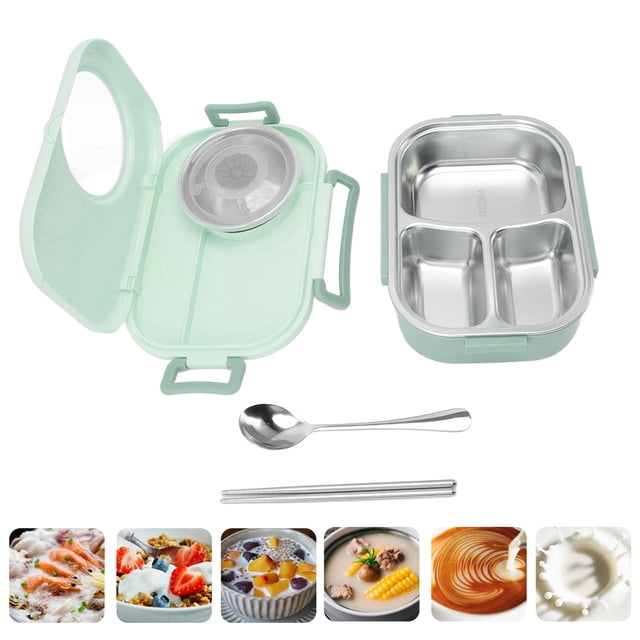 Contenedores Bento, Compartimento De Acero Inoxidable De Doble Capa En Forma De Cámara Extraíble 1450ml Caja Térmica Bento Reutilizable Para La Escuela