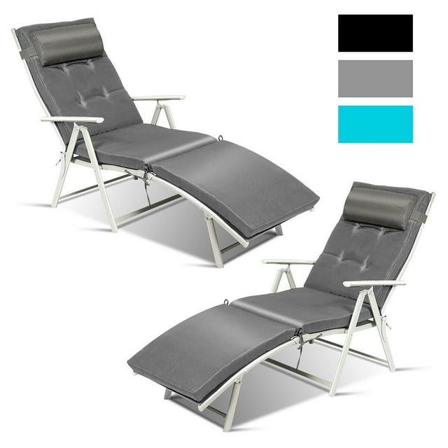 Costway Chaise Longue Pliante d'Extérieur 2 Pcs avec Coussin Gris