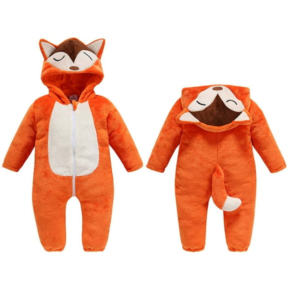 LIIPEE Boys Girls Plush Onesie Cartoon Animal Warm Long Sleeve Hooded Zip Up Flannel Fuzzy Jumpsuit Infant Trendy Birthday One-Pieces,Orange,3-4 Years