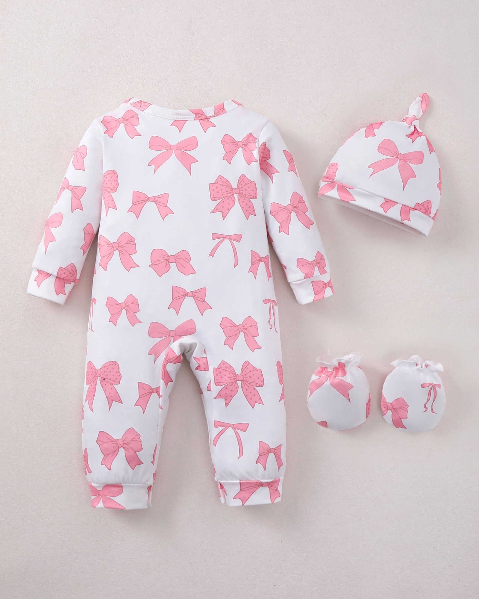 KIMI BEAR Newborn Baby Girls Layette Set 4 Packs Shower Gifts Essential Clothing Short Sleeves Long Sleeves Romper Top Pants and Bodysuit with Hats and Gloves 15pcs Clothes Pink NB