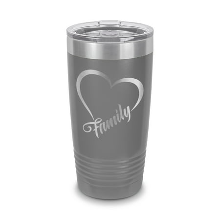 

Family Heart Tumbler 20 oz - Laser Engraved w/ Clear Lid - Stainless Steel - Vacuum Insulated - Double Walled - Travel Mug - live love laugh infinity - Gray