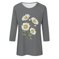 thumbnail image 4 of Fznquz Floral Women's Blouse Gray 3/4 Sleeve Crew Neck Tees Soft Spring Summer Casual Women Tops XXXL, 4 of 4