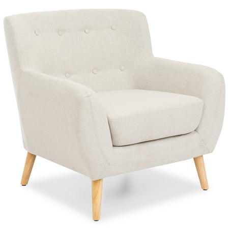 Best Choice Products Linen Upholstered Modern Mid-Century Tufted Accent Chair for Living Room, Bedroom, Light (Best Ergonomic Living Room Chair)
