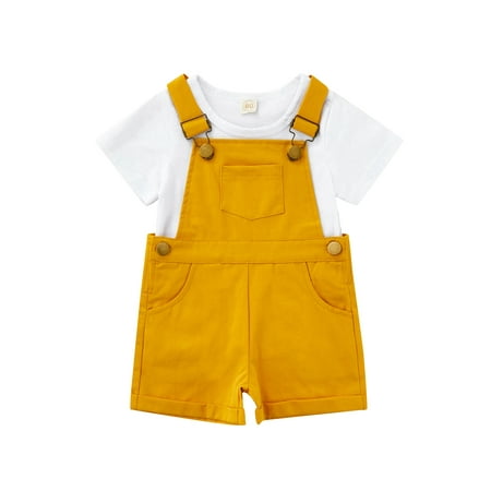 

Meihuid Baby Short Sleeves + Suspender Culottes Simple Style Pocket Decoration Summer Clothing