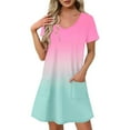 thumbnail image 2 of Bovxnpu Womens Summer Dress, Women's Casual Sundress Flowy A-Line Dresses Mini Dress, Women's Fashion Summer Gradient Short-sleeved V-neck Casual Dress S, 2 of 5