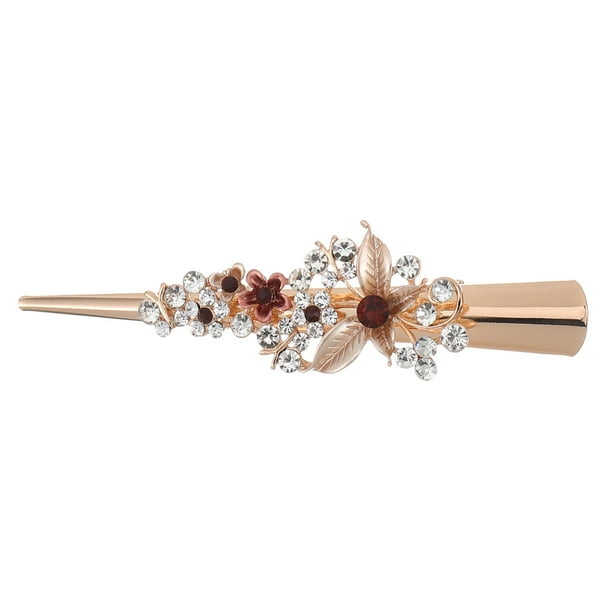 Tocado floral para mujer Clips de pico de pato con diamantes de imitación Pasador brillante (color café)