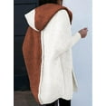thumbnail image 6 of Women Fall and Winter Open Front Long Sleeve Hooded Knit Cardigan Color Block Outwear Coats White & Red XL, 6 of 7