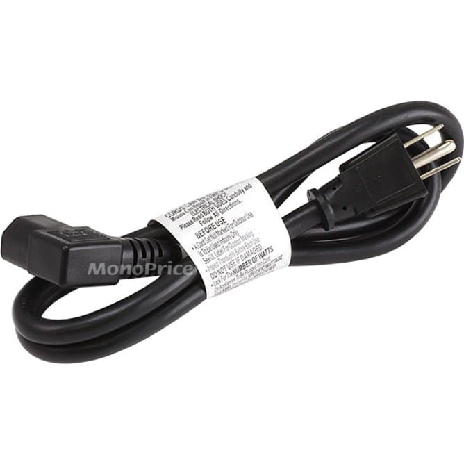 Right Angle IEC 60320 C14 to IEC 60320 C13 SJT Black Monoprice Right Angle Power Cord 6 Feet 100-250V 15A 14AWG 