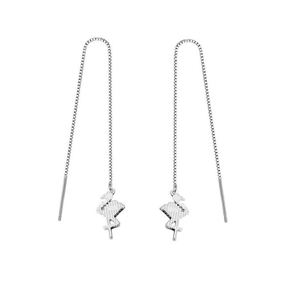 Cute Flamingo Tassel Threader Earrings S925 Sterling Silver for Women Animal Bird Long Chain Dangle Drop Earring