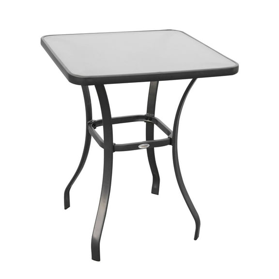 27" Square Bistro Table Garden Dining Table Outdoor Tempered Glass Table Black   Steel