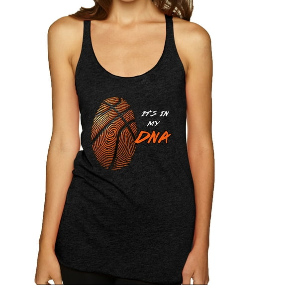 Wild Bobby, Basketball Fingerprint It's In My DNA, Sports, Women Tri-Blend Racerback Tank Top, Vintage Black, Large