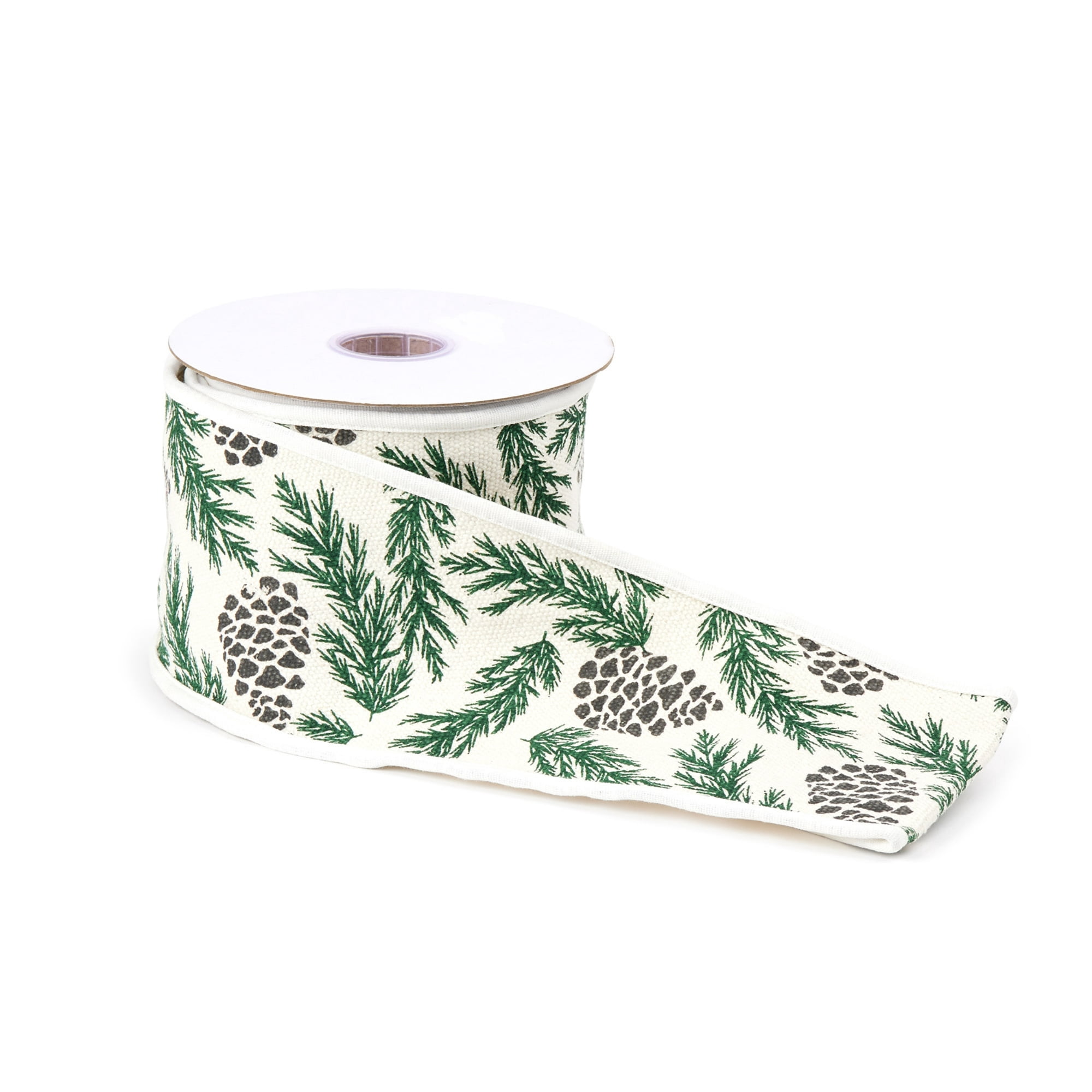 Melrose 91736DS 4 in. x 5 Yard Cotton Wired Ribbon, White & Green