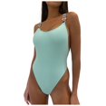 thumbnail image 1 of Gibobby Trajes de Baño para Mujer Traje de baño sólido Conservador de mujer Cristal de una pieza Color Sin espalda Halter Trajes de baño Tankinis Set(Azul,M), 1 of 5