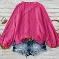 thumbnail image 4 of XuJwPNcy Fall Outfits for Women Lace Long Sleeve Shirts Hollow out Eyelet Blouses Casual Button down Tops for Women（Hot Pink,Medium), 4 of 6