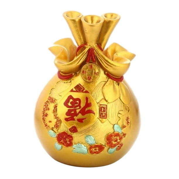 Maceta de resina con forma de bolsa de dinero, florero, Feng Shui, para primavera Oro