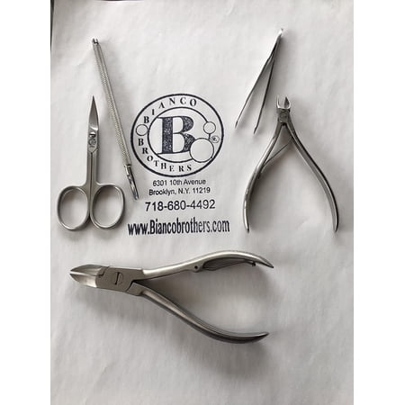 Bianco Brothers Instruments Professional Manicure Kit, Nail Kit Includes Cuticle Pusher, BB 1550 Nail Clipper, Cuticle Nipper, BB TW 302 Slant Point Mini Tweezer and Curve Point Nail Scissor