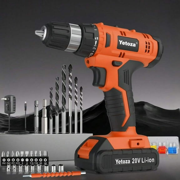 Tools - 20V Cordless Drill Set With Battery & Charger, Lightweight Electric Drill For Home & Craft Projects, 30N Torque, 21 1 Settings, 3/8" Keyless Chuck, Includes Drill Bits & LED Light